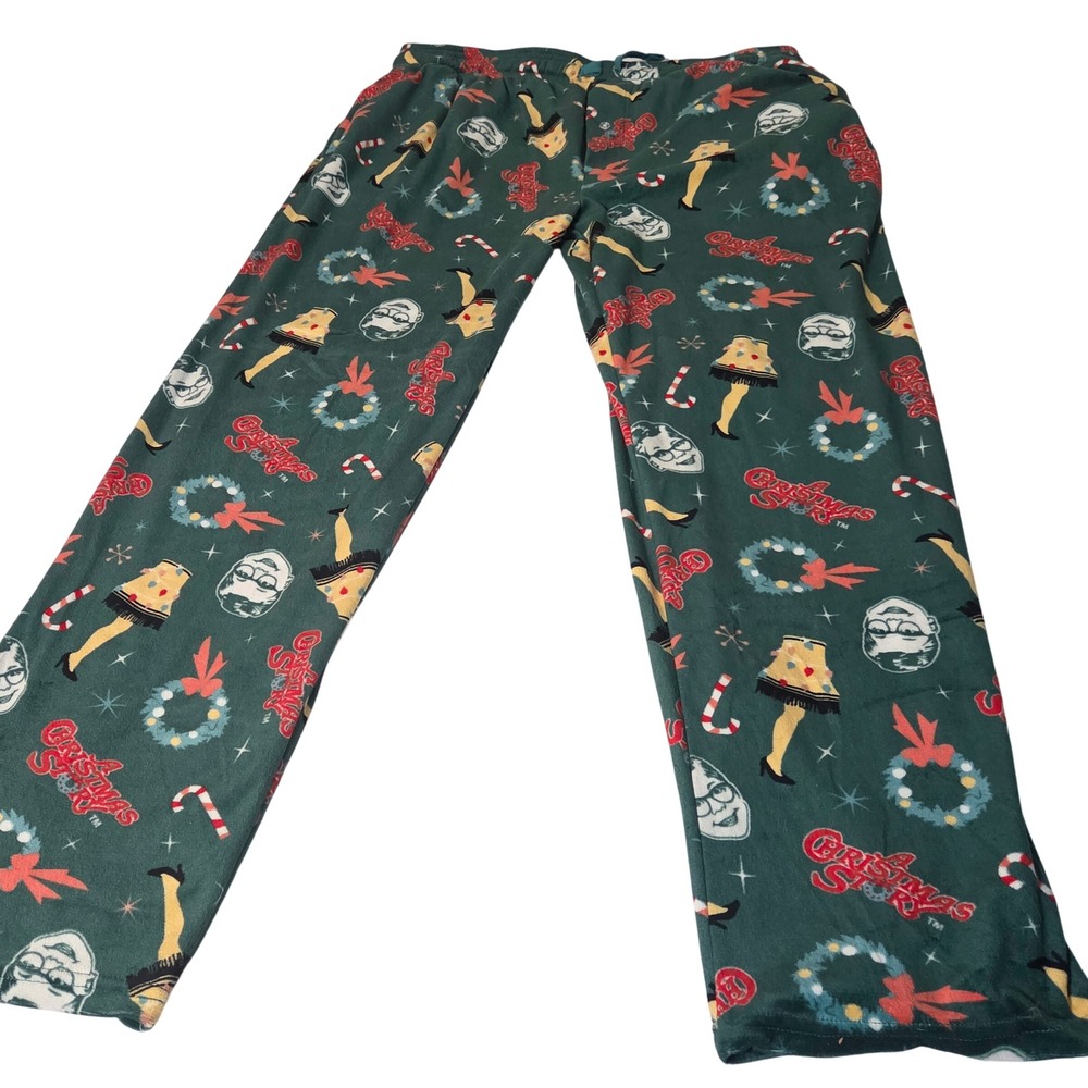 A Christmas Story Pajama Pants Men XL Green Fleece Leg‎ Lamp Ralphie Lounge